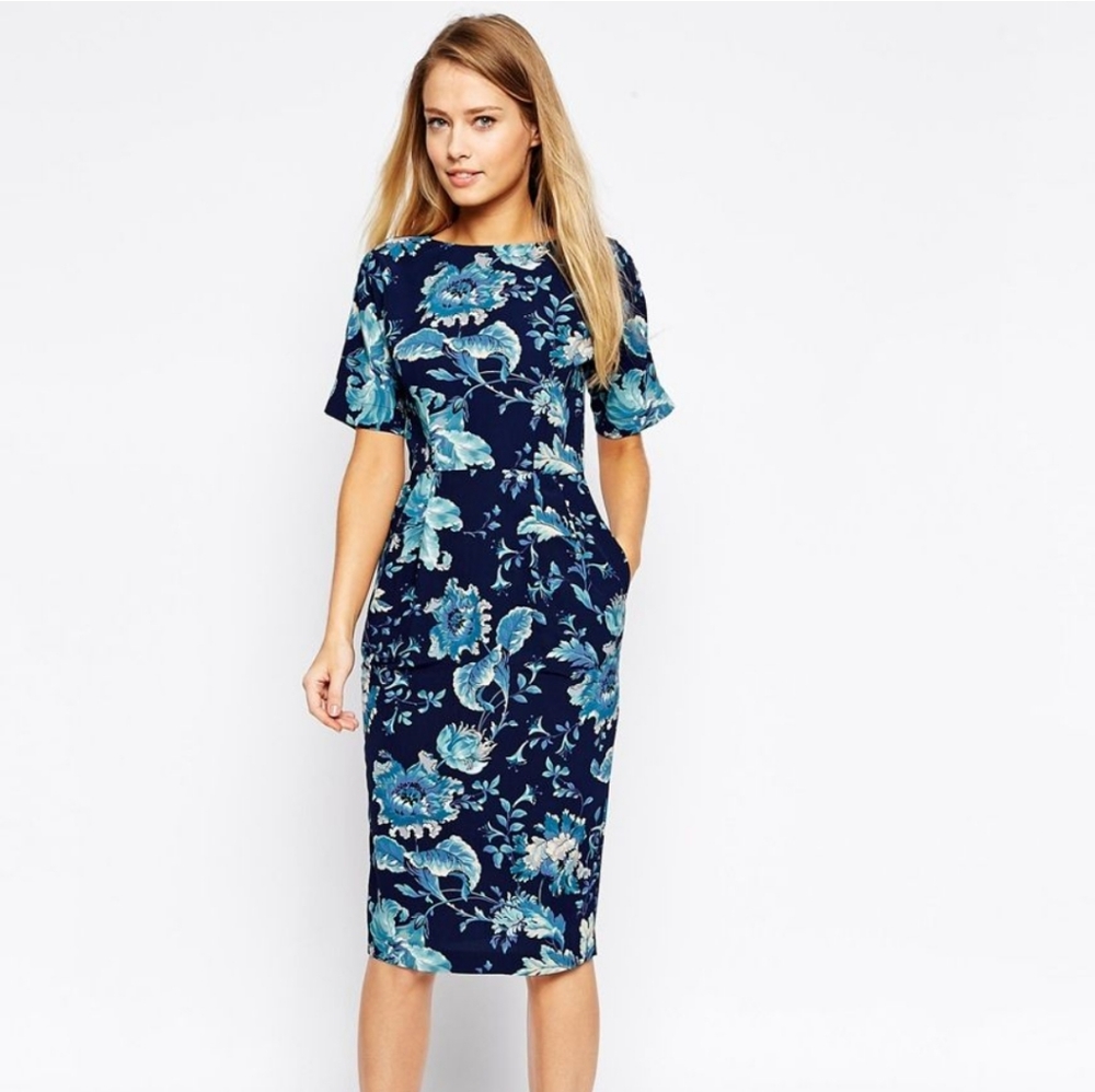 ASOS Blue Paisley Wiggle Dress 2